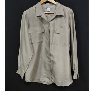 Stephanie Andrews Blouse Beige Solid Long Sleeve 100% Silk Women Size M